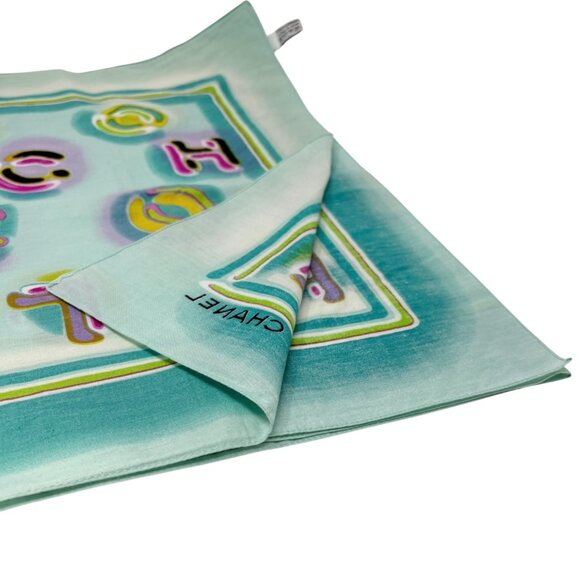 CHANEL Vintage CC Mark Logo Scarf Wrap Mint Green Multicolor Cotton [106410] - Picture 8 of 15